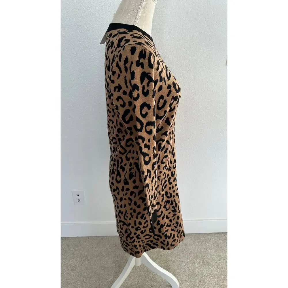 J. Crew Long Sleeve Mini Sweater Dress in Leopard - XS